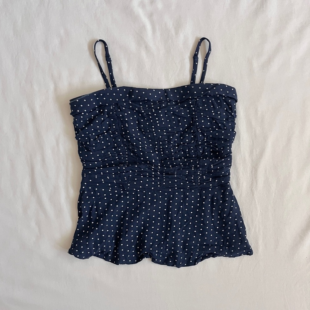 Lucky Brand Polka Dot Blouse | Navy Halter Top Removable Straps Size XS